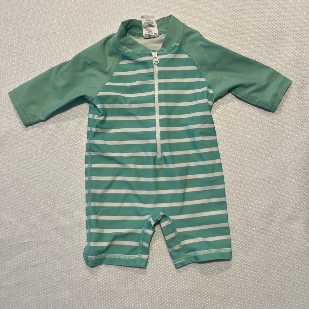 Ruffle Butts Green Striped Kids Swim One Piece
